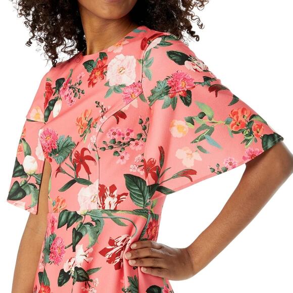 Vince Camuto NWT Coral Floral Pebbled Crepe Split Sleeve Fit & Flare Dress - Picture 3 of 10
